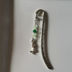 Silver Bookmark with Green Beads